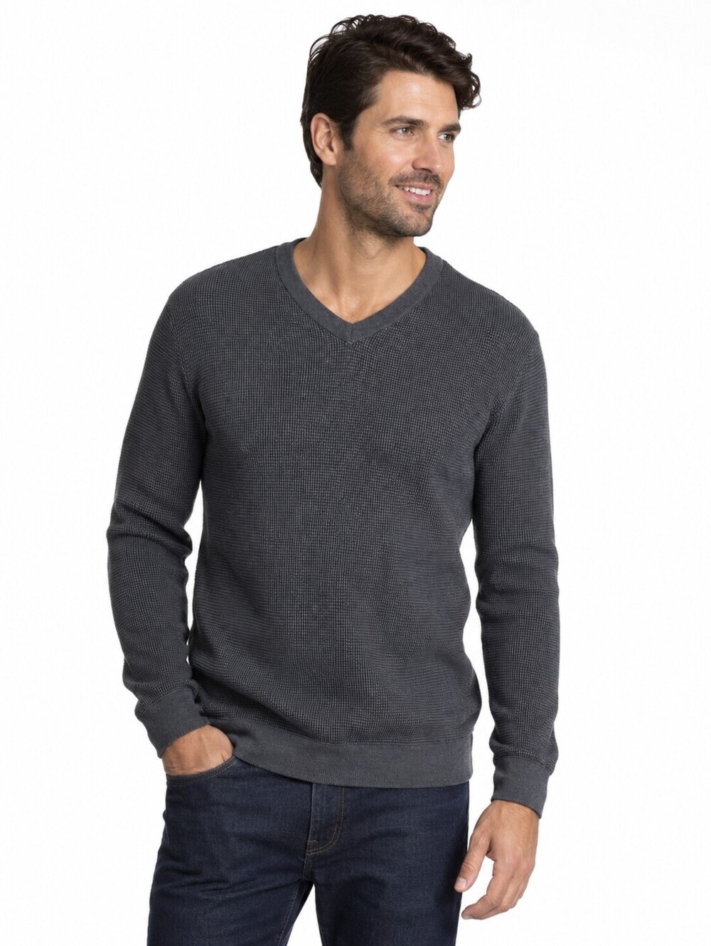 Cloudveil Men's Thermal Waffle Knit V-Neck Sweater Gray PrimaLoft Blend-XXL